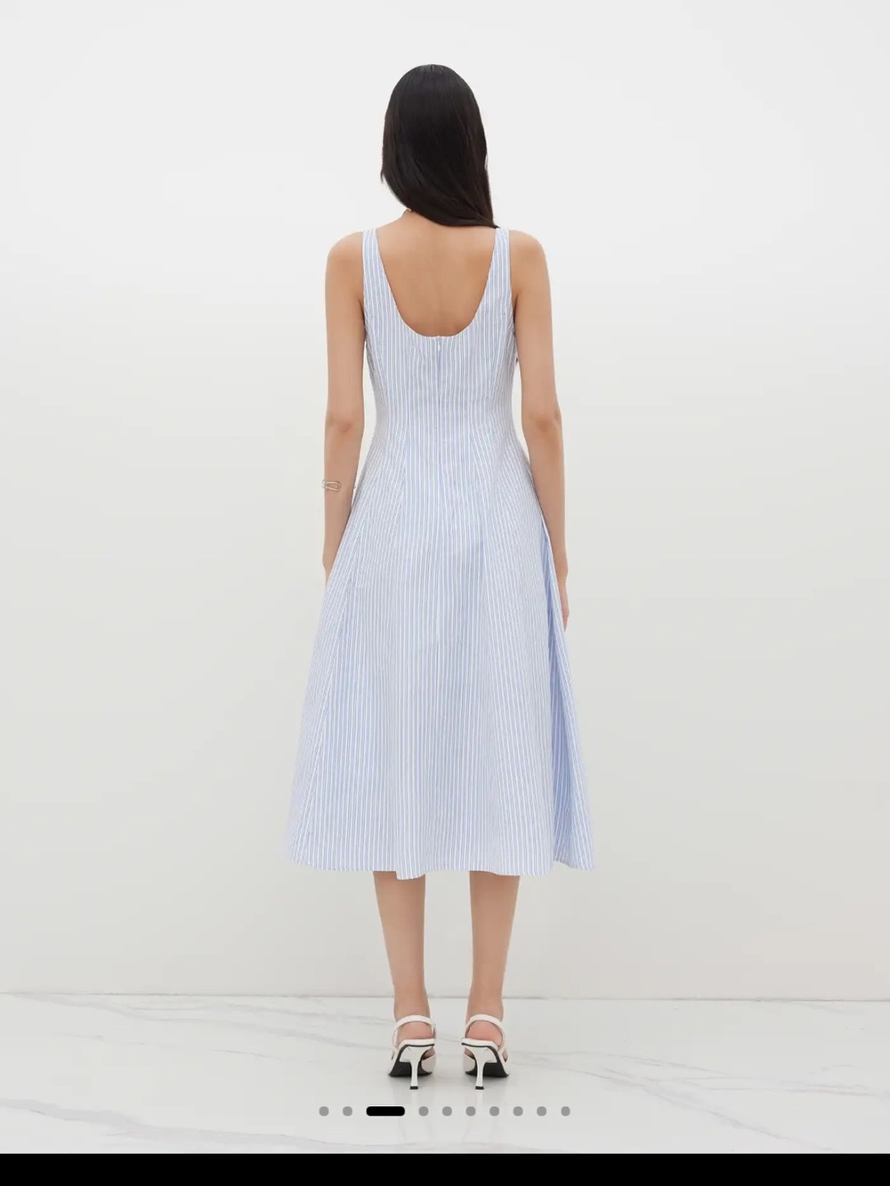 Cider Light Blue & White Striped Midi Fit-and-Flare Dress - Picture 4 of 12